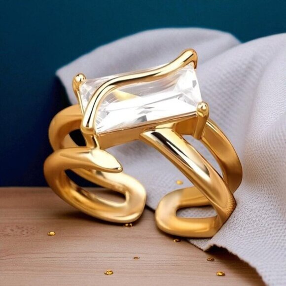 ๐๏ธ18K Gold Plated Adjustable Ring with Stunning Cubic Zirconia Fits Sizes 7-8 โจ - Picture 4 of 14